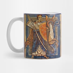 ST. MICHAEL ARCHANGEL WITH DRAGON Antique Tapestry Mug